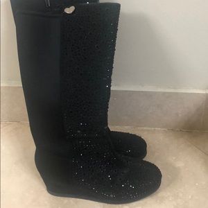 Stuart Weitzman Black Glitter heeled Boots